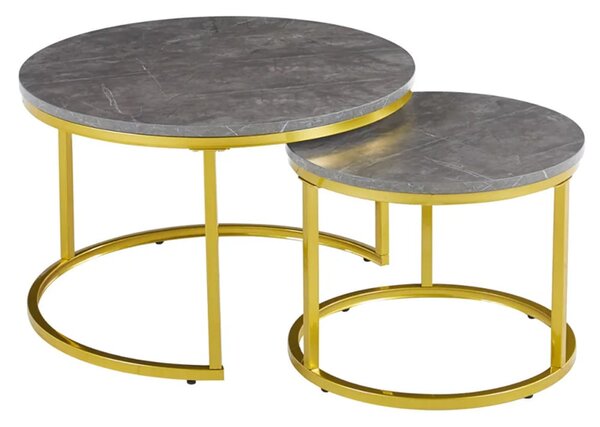 Citrus Grey Marble Effect Nesting Coffee Tables With Gold Frame