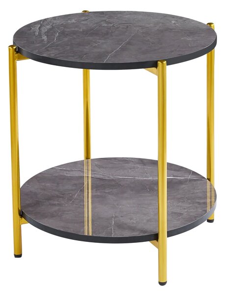 Vilna Gloss Grey Marble Effect Side Table With Gold Frame