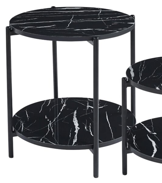 Vilna Gloss Black Marble Effect Side Table With Black Frame