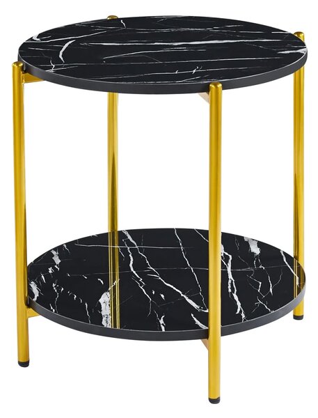 Vilna Gloss Black Marble Effect Side Table With Gold Frame