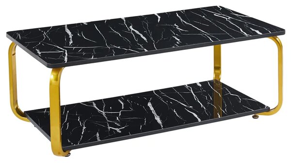 Nyla Gloss Black Marble Effect Coffee Table With Gold Frame