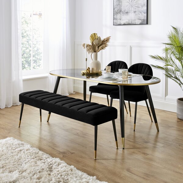 Sylvia Oval Dining Table with Sylvia Black Velvet Dining Bench & Chairs