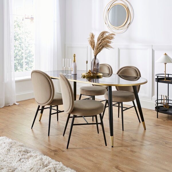 Sylvia Oval Dining Table with Renata Mole Velvet Dining Chairs