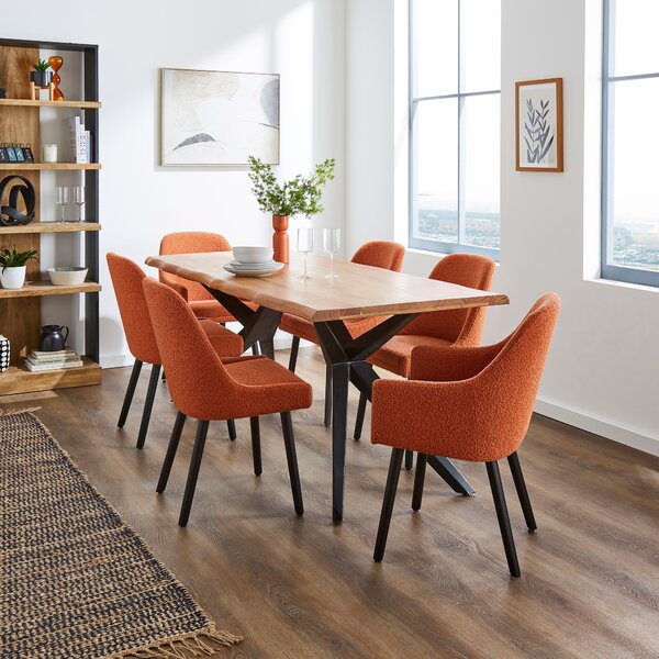 Oadby Rectangular Dining Table with Eddie Orange Umber Boucle Dining & Carver Chairs
