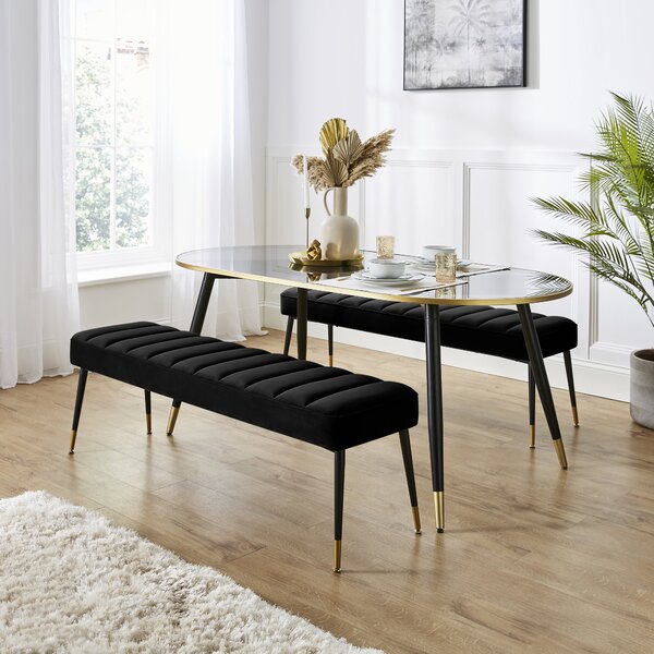 Sylvia Oval Dining Table with Sylvia Black Velvet Dining Benches