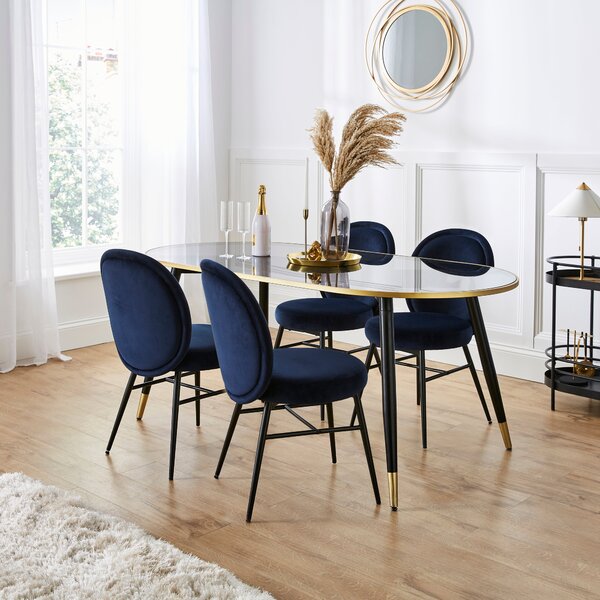 Sylvia Oval Dining Table with Renata Navy Velvet Dining Chairs