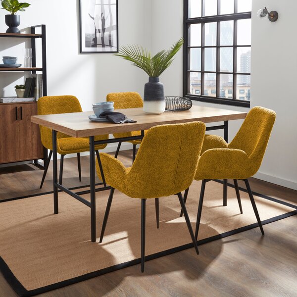Bryant Rectangular Dining Table with Axel Old Gold Boucle Dining Chairs