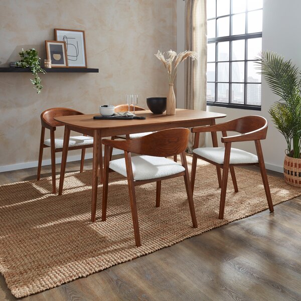 Karla Rectangular Extendable Dining Table with Oskar Dark Stained Ivory Boucle Dining Chairs