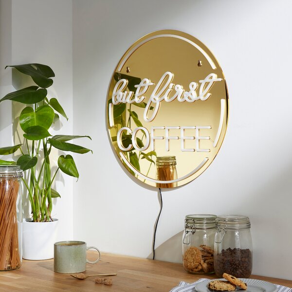 But First Coffee Indoor Outdoor Mirrored Neon Sign Gold