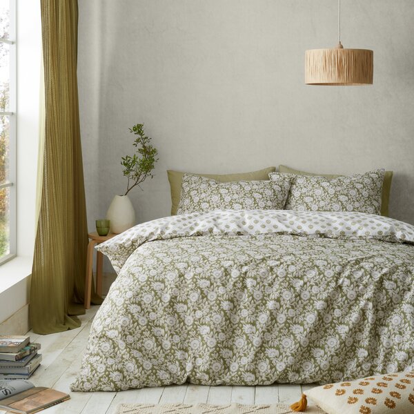 Tangier Floral Olive Green Duvet Cover and Pillowcase Set Olive