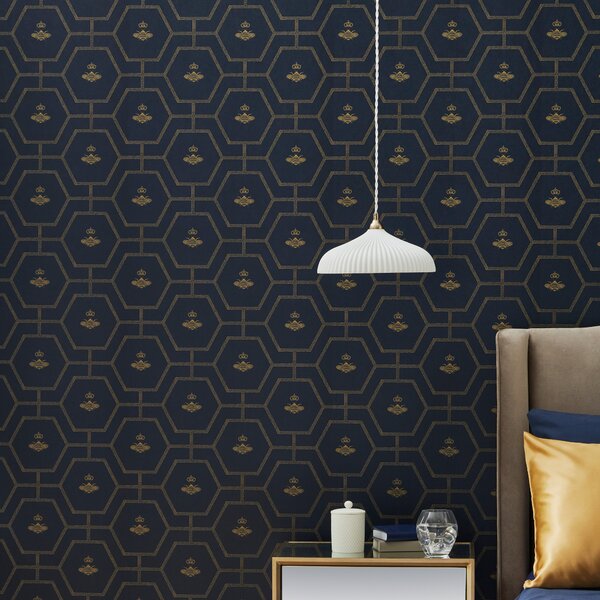 Dorma Heritage Bee Navy Wallpaper Navy