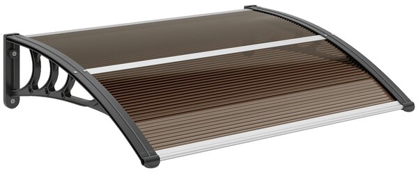 Outsunny Curved Window Door Canopy Aluminium Rigid Plastic Polycarbonate Fixed Outdoor Awning Modern Design UV Water Rain Resist Brown
