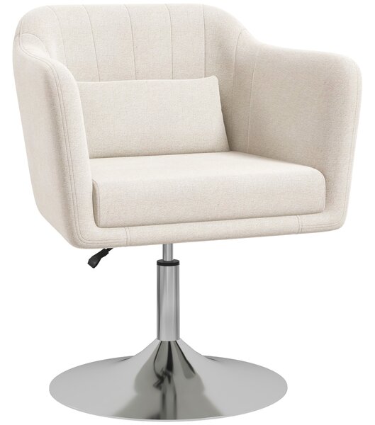 HOMCOM Modern Accent Chair with Swivel Base, Height Adjustable Arm Chair with Pillow for Living Room, Bedroom, Cat Scratch Resistant, Cream White