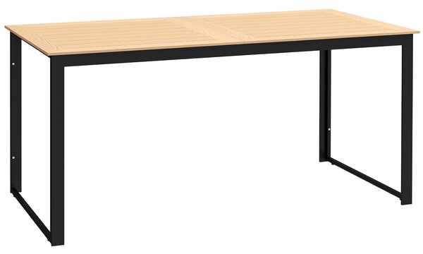 Outsunny Garden Table for 6 People, 160 x 80 x 75 cm Rectangle Outdoor Dining Table with Slatted Table Top, Metal Frame, for Balcony, Deck, Teak