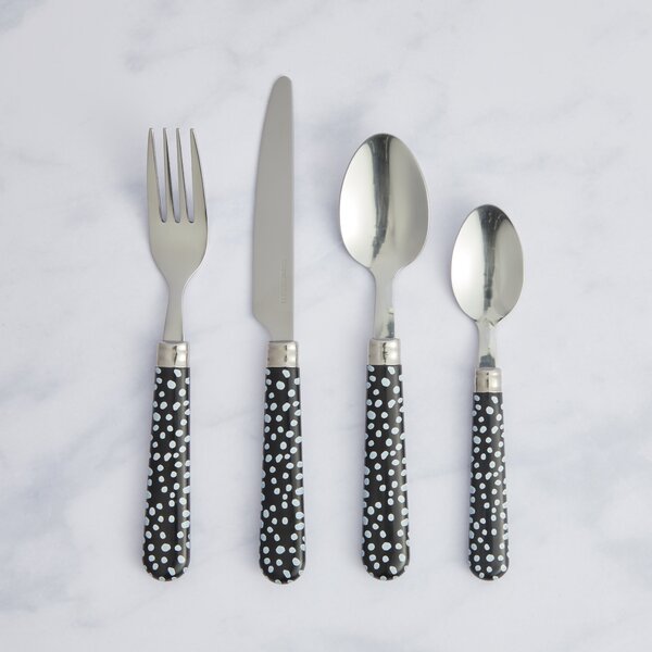 Dotty 16 Piece Cutlery Set Black and white
