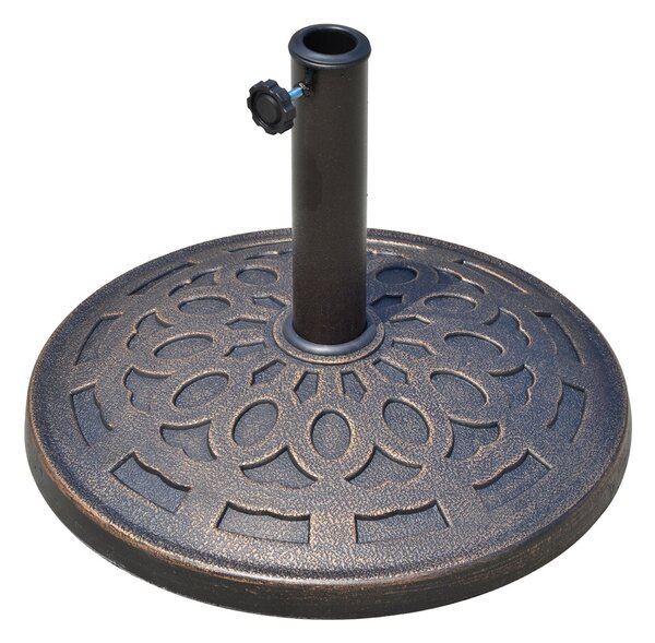 Outsunny 14kg Round Garden Parasol Base Holder Decorative Resin Market Umbrella Stand with Adjustable Coupler, Bronze Aosom UK