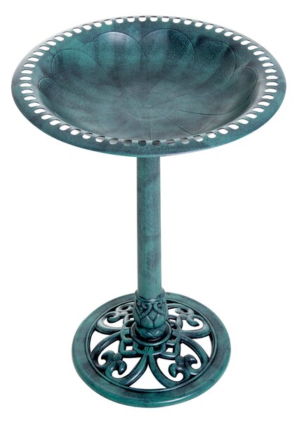 Outsunny Decorative Bird Bath: Scallop-Patterned Garden Feeder Stand, Time-Worn Green Finish