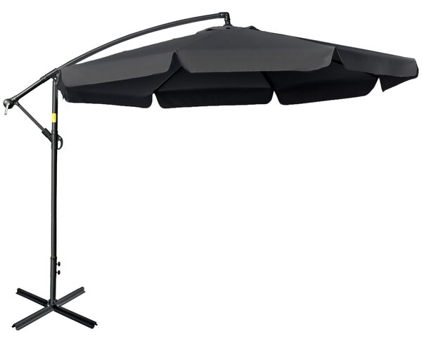 Outsunny Waterproof 2.7m Banana Parasol Cantilever Umbrella with Crank Handle and Cross Base for Outdoor, Hanging Sun Shade, Black Aosom UK