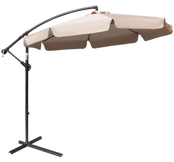 Outsunny Waterproof 2.7m Cantilever Parasol Banana Sun Umbrella with Crank Handle and Cross Base for Outdoor Hanging Sun Shade Light Brown Aosom UK