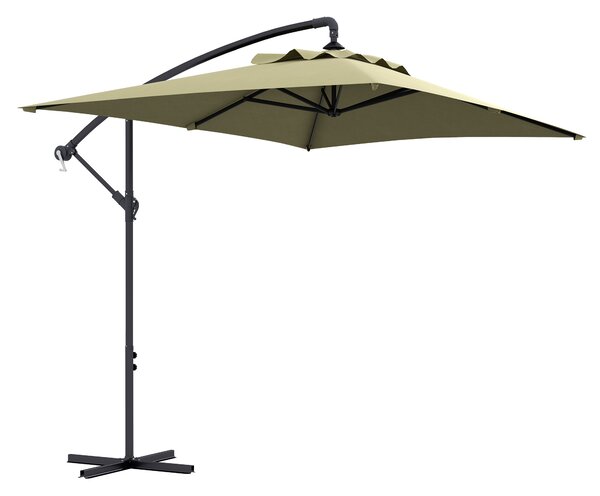 Outsunny Waterproof Cantilever Parasol w/ Cross Base, Banana Umbrella w/ Crank Handle, 6 Ribs, 3x2m, Rectangular, Hanging Patio Shade Aosom UK