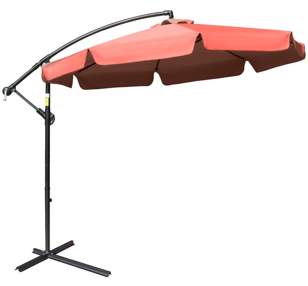 Outsunny 2.7m Garden Banana Parasol Cantilever Umbrella with Crank Handle and Cross Base for Outdoor, Hanging Sun Shade, Wine Red