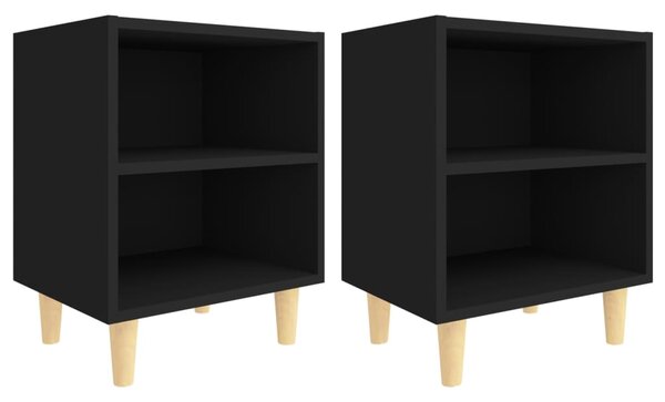 Bed Cabinets with Solid Wood Legs 2 pcs Black 40x30x50 cm