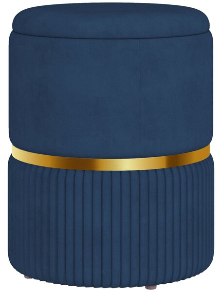 HOMCOM Round Ottoman Stool with Storage, Velvet-feel Fabric Pouffe, Padded Seat Foot Stool, Blue