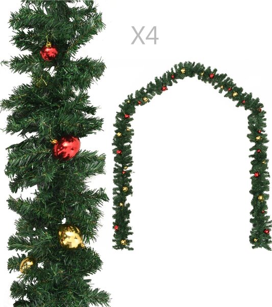 Christmas Garlands 4 pcs with Baubles Green 270 cm PVC