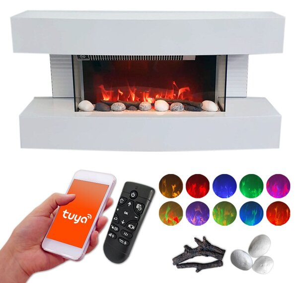 Wall Mounted Electric Fires ElectricSun Paula Small White Electric Fireplace, with Sound Effect, 10 Colour, with APP, W81xH41x22cm