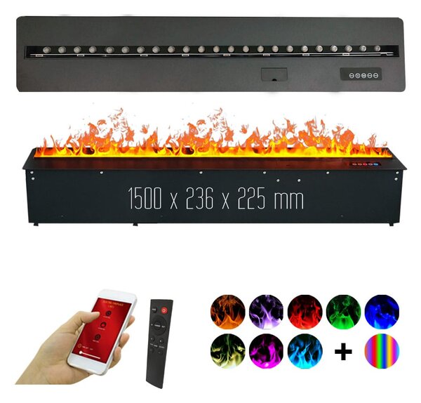 Built-in 3D Electric Fireplace Insert with Water Vapour, LED, with APP, ElectricSun MISTique BIG 150 cm