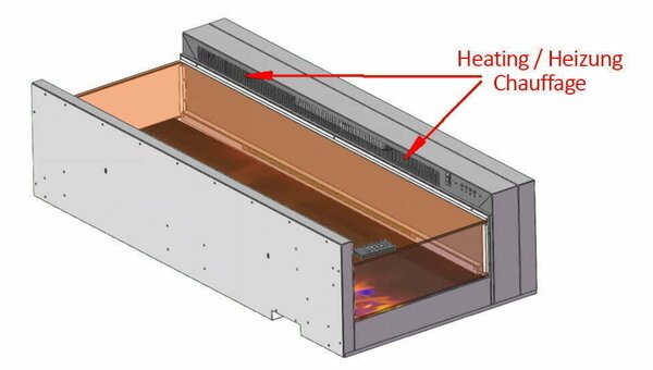 3 Sided Electric Fireplace ElectricSun VISTA Medium Wall Mounted, Free Standing or Built-in with Sound Effect, 7 Colour, L153xH50cm