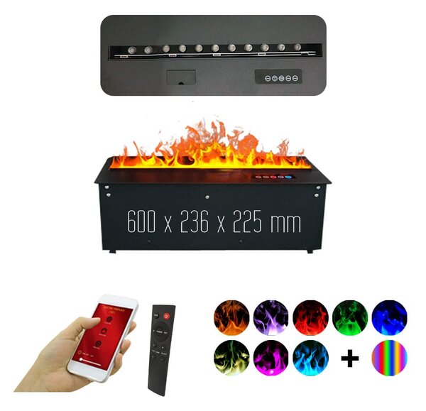 Built-in 3D Electric Fireplace Insert with Water Vapour, LED, with APP, ElectricSun MISTique small 60 cm