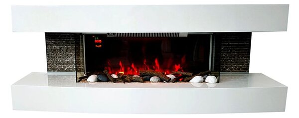 Wall Mounted Electric Fires ElectricSun Paula Medium White Modern Electric Fireplace, with Sound Effect, 10 Colour, with APP, W120xH46x31cm