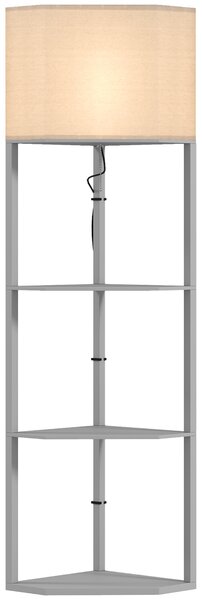 HOMCOM Corner Floor Lamp with Shelves, Tall Standing Lamps for Living Room, with Pull Chain Switch Bulb not Included, Grey Aosom UK