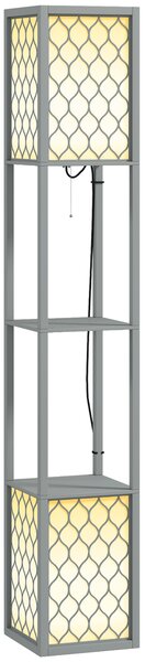 HOMCOM Floor Lamp with Shelves, Dual Light, Modern Tall Standing Lamps, with Pull Chain Switch (Bulb not Included), Light Grey Aosom UK