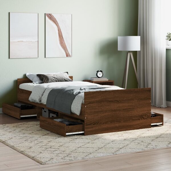 Braga Wooden Single Bed With Drawers In Brown Oak