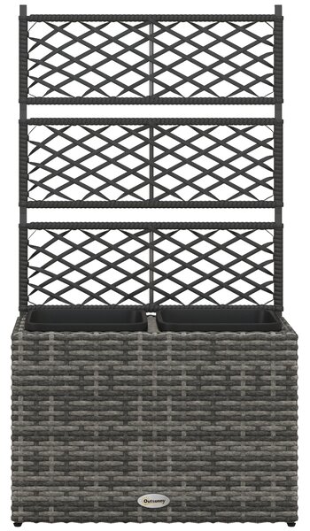 Outsunny 22L Garden PE Rattan Planter with Trellis, Free Standing Flower Raised Bed with Two Plant Boxes for Garden, Garden Planter for Climbing Plants, 57cm x 30cm x 107cm, Mixed Grey