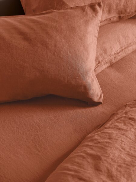 Burnt Orange Linen Blend Fitted Sheet | Single | Piglet in Bed