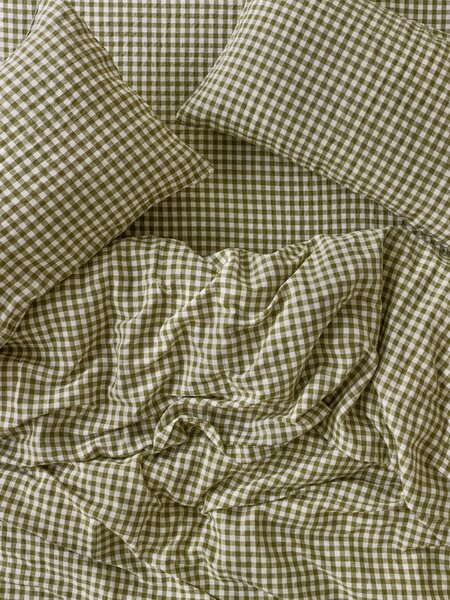 Botanical Green Gingham Linen Blend Duvet Cover | Single | Piglet in Bed
