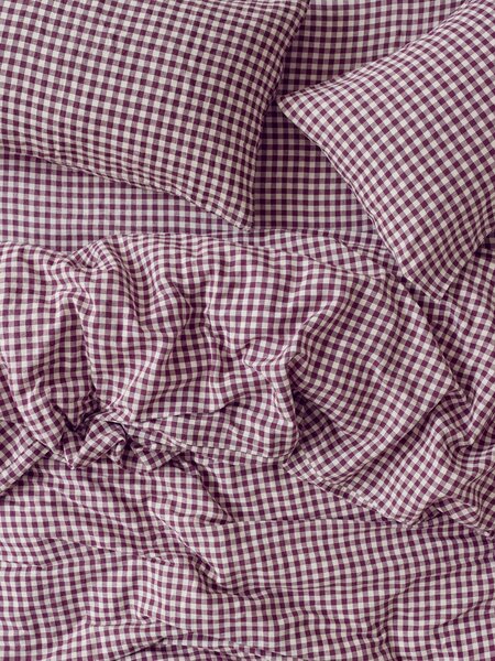 Berry Gingham 100% Linen Duvet Cover | Single | Piglet in Bed