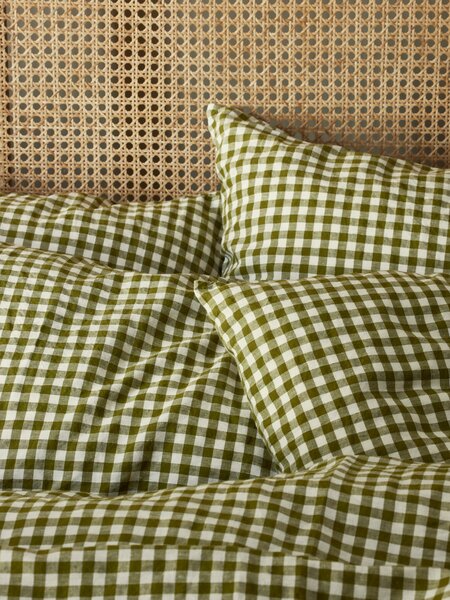 Botanical Green Gingham Linen Blend Pillowcases (Pair) | Square | Piglet in Bed