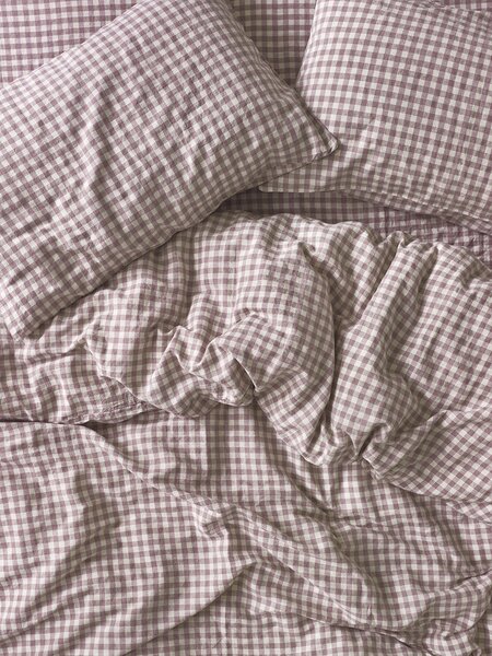 Elderberry Gingham Linen Blend Duvet Cover | Single | Piglet in Bed