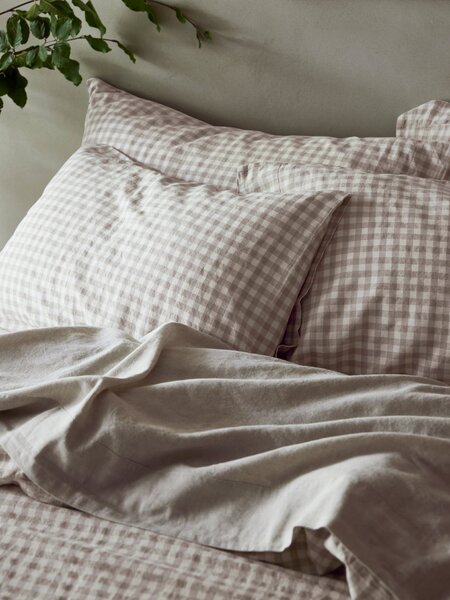 Mushroom Gingham Linen Blend Pillowcases (Pair) | Square | Piglet in Bed