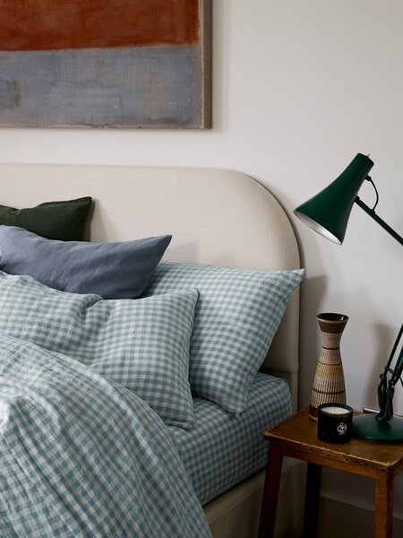 Warm Blue Gingham Linen Blend Pillowcases (Pair) | Standard | Piglet in Bed
