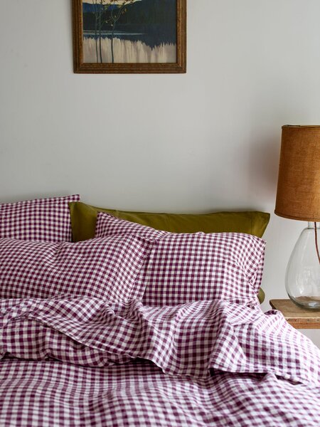 Berry Gingham 100% Linen Pillowcases (Pair) | Square | Piglet in Bed