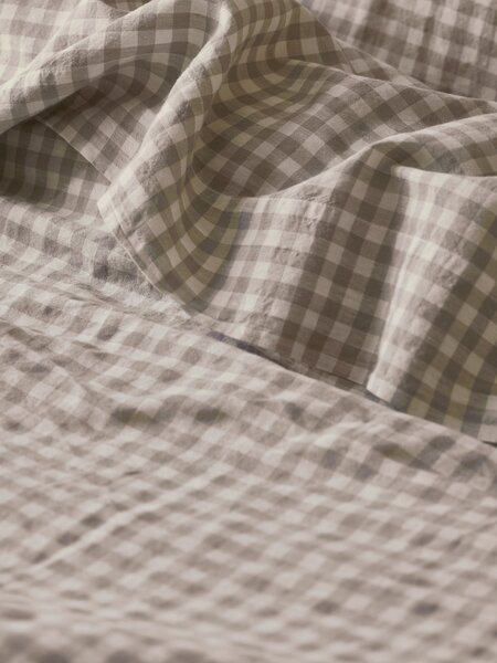 Mushroom Gingham Linen Blend Flat Sheet | Single | Piglet in Bed