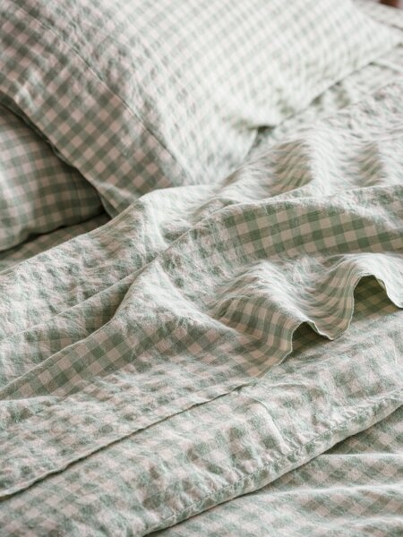 Sage Green Gingham Linen Blend Flat Sheet | Double | Piglet in Bed