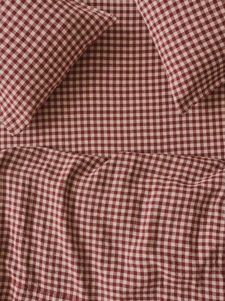 Rhubarb Gingham Linen Blend Fitted Sheet | Single | Piglet in Bed