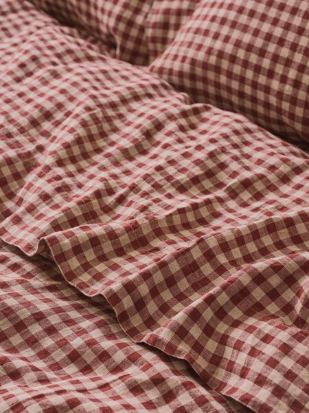 Rhubarb Gingham Linen Blend Flat Sheet | Single | Piglet in Bed