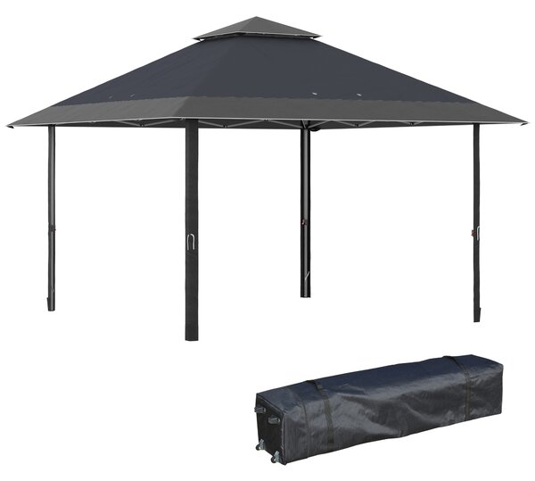 Outsunny Pop-up Gazebo with Double Roof, UV Proof Canopy Tent, Roller Bag, Adjustable Legs for Outdoor Party, Steel Frame, Grey, 4 x 4m